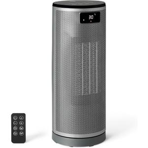 Amazon Basics Space Heater for Indoor Use with PTC Ceramic Technology, 1500W, Remote Control, 70 Oscillation, Digital Controls, 16-inch, Grey