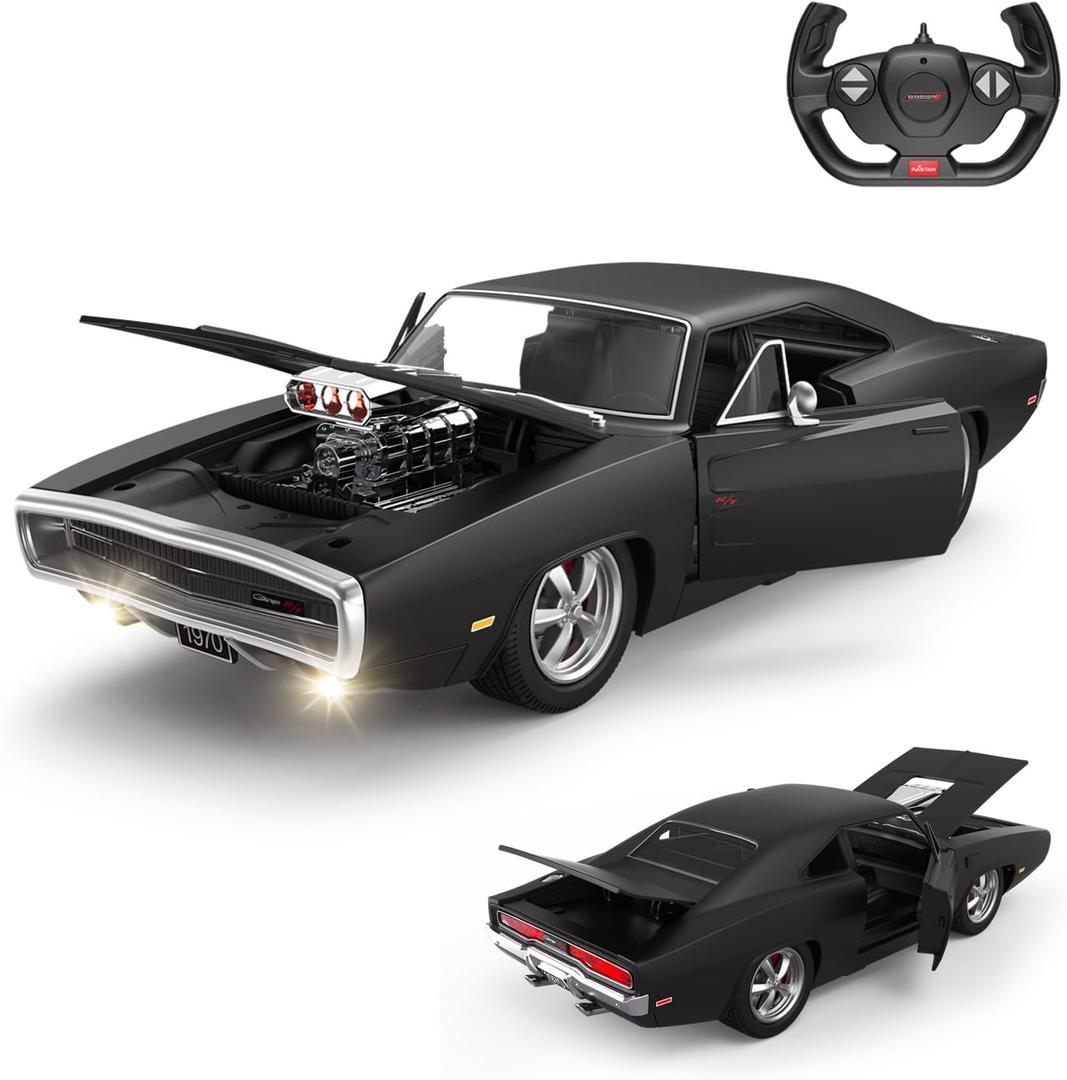 RASTAR RC Cars 1:16 Fast & Furious 1970 Dodge Charger R/T Remote Control Car, Toy Muscle Cars for Boys, Matt Black 2.4G