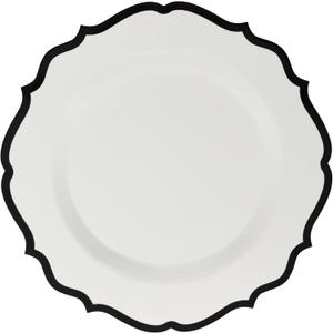 Elegant Disposable Plastic Plates Combo Set Includes 16 Salad Plates Heavy Duty Fancy Party Plates White & Black Contemporary Design