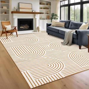 ROYHOME Modern Washable Rug 9x12 Area Rugs for Living Room Non Slip, Orange