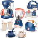 Pretend Play Kitchen Appliances Toy Set with Coffee Maker Machine,Blender, Mixer and Toaster with Realistic Light and Sounds for Kids Ages 4-8