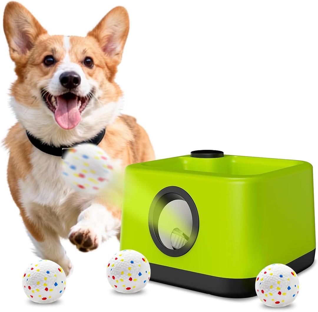 Automatic Dog Ball Launcher: Upgraded Auto/Manual Pet Ball Thrower Toy for Dog Indoor/Outdoor Play Include 4 Chew-Resistant Balls - Home,Park,Yard Dog Self Play Companion for Dog Parent