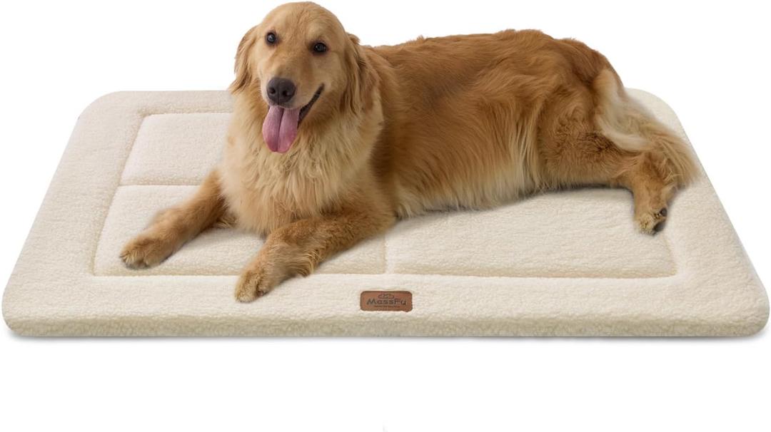 Reversible Dog Crate Pad Bed for Large Dogs,Washable & Non-Slip Kennel Pet Mat, High Density Foam and Soft Fleece Cat Bed for Indoor & Outdoor Use, 41" x 28", Cream White
