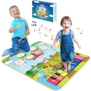 Foki Piano Mats, 3-in-1 Animal Musical Play Mat with Piano & Drum for Montessori Sensory Early Educational Musical Learning Toys, Ideal Birthday Toy for Baby Girls, Boys, Toddlers, Ages 1-5 Years Old