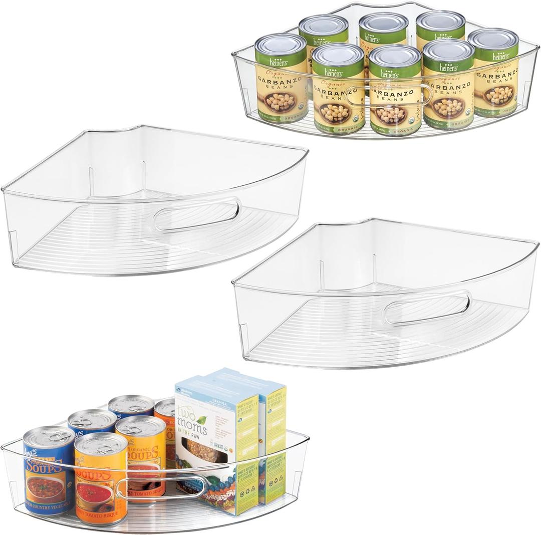 IDesign Clear Plastic 1/4 Wedge Bin for Corner Lazy Susan Cabinet, Kitchen Cabinet Organizer, 4-Pack