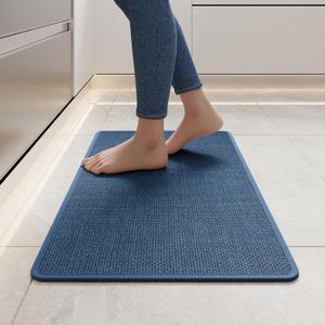 YDKGL Kitchen Mats for Floor, Super Absorbent Kitchen Rugs Non Slip Washable, Soft Imitation Linen Braided Kitchen Runner Rug, Standing Mat Kitchens Sink Mat, Easy to Clean, Blue 17x30