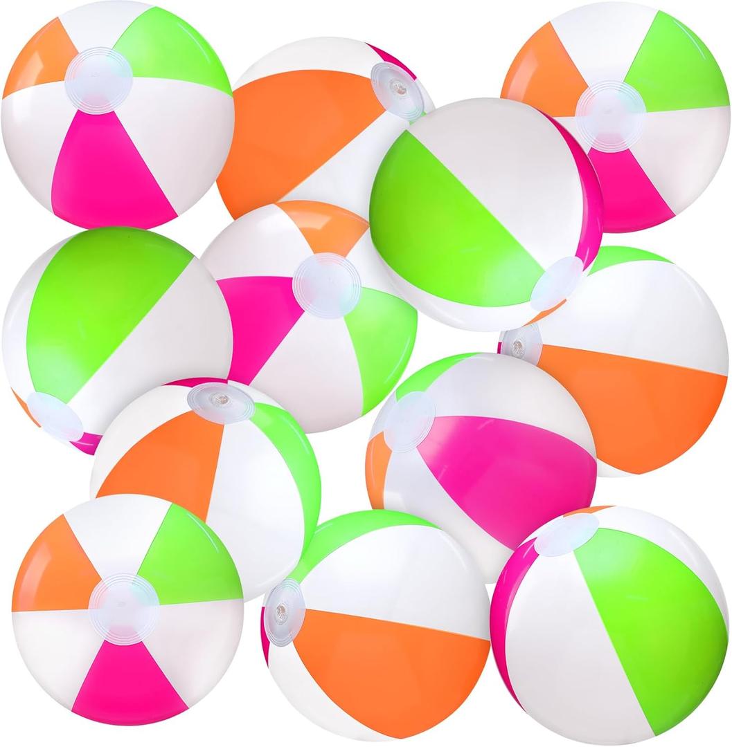 12 Pcs Neon Inflatable Beach Balls Bulk 12 Inch Jumbo Big Beach Toys Pool Balls for Swimming Pool Summer Swimming Party Favors for Hawaii Tropical Water Games Supplies