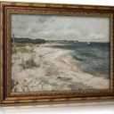 Vintage Gold Framed Coastal Canvas Wall Art Seaside Town Ocean Landscape Painting Picture Retro Seascape Aesthetics Poster Prints Artwork for Living Room Bedroom Bathroom Wall Decor