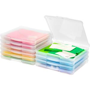 IRIS USA Fits 12" x 12" Paper, 10-Pack Thin Portable Plastic Scrapbook Paper Storage Cases Organizers with Built-in Handle for Art and Craft Supplies, Office Document, Stationery, Photo - Clear