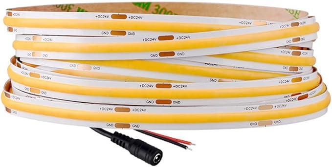 480 LEDs/m COB LED Strip Light RA90 16.4ft Flexible Tape Ribbon Lighting DC12V 24V Dimmable 3000K 4000K 6500K Led Strips Lights (DC24V, 3000K Warm White)