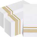 200 PCS Gold Napkins Disposable Hand Towels, Soft and Absorbent Linen Feel Dinner Napkins, White and Gold Paper Napkins, disposable hand towels, Paper Guest Towels for Bathroom Kitchen Wedding Party