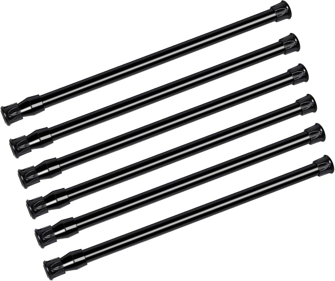 Cupboard Bars Tension Rods, 6 Pack Spring Loaded Curtain Rods 12 to 20 Inches Steel Adjustable Tension Curtain Rod Shower Rod Closet Rod Window Rods (Black, 12-20 in-2Pcs)