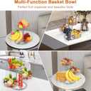 Livabber Fruit Basket Bowl with Banana Hanger, Fruit Vegetable Storage Basket with Banana Tree Holder for Kitchen Counter, Detachable Organizer for Bread Snack Produce (Chrome, 3-Tier Metal Base)