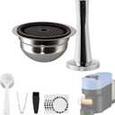 Stainless Steel Reusable Coffee Pods for Nespr*sso V-rtuo - Refillable Capsules Compatible with V-rtuoline PLUS GCA1 and NEXT POP ENV135 Series With 1 Silicone Lid and Tamper (80ML+Tamper)