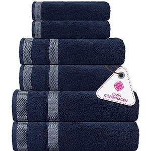 CASA COPENHAGEN Solitaire 6 Pieces Towel Set- Navy Blue, 600 GSM 2 Bath Towel 2 Hand Towel 2 Washcloth, Designed in Denmark Made of Soft Egyptian Cotton for Bathroom, Kitchen & Shower