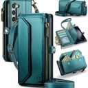Strapurs Crossbody Wallet Case Compatible with Samsung Galaxy S23 Plus RFID Blocking Card Holder Soft PU Leather Magnetic Snap Strap Zipper Pocket Phone Case Fit for Galaxy S23+/ S23 Plus - Blue Green