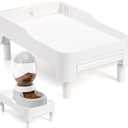 YOUEON Raised Pet Feeder Stand for Cats and Dogs Neck Health, Adjustable Height Elevated Shelf Suitable for 90% Automatic Pet Feeder & Water Dispenser, with Drawer to Stock Pet Snacks, Canned Food