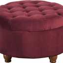 Homepop Home Decor |N8264-B119 | Large Button Tufted Velvet Round Storage Ottoman | Ottoman with Storage for Living Room & Bedroom, Berry