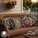 OBSEDE Boho Mandala Throw Pillow Covers Set of 4, 18x18 Inch Blue and Orange Bohemian Decorative Pillow Cases for Couch Sofa, Psychedelic Floral Spiritual Home Decor