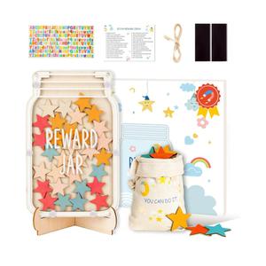 Magnetic Star Reward Jar for Kids, Personalized Reward System for Behavior Management at School Classroom Home Wooden Boho Potty Training Jar for Toddlers Students