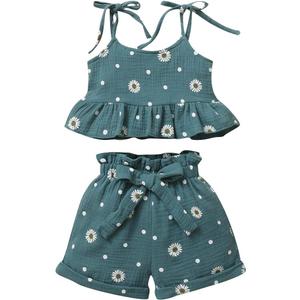 Toddler Baby Girl Summer Clothes Daisy Floral Print Halter Ruffle Tank Tops Shorts Outfits set