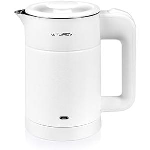 WTJMOV 0.6L Small Electric Tea Kettle Lightweight, 20 Ounce Double Wall Hot Water Boiler Stainless Steel Auto Shut-off, 120V Portable Travel Electric Kettle Fast Boil for Tea and Coffee,White
