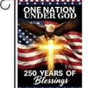 250th Anniversary 4th of July Garden Flag, Patriotic Religious American Eagle Cross Pattern Double Sided Yard Flag, 12x18 Inch Outdoor Decor for Independence Day Lawn Patio Home