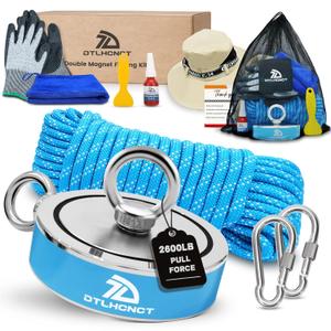 DTLHCNCT 2600 LB Double Side Magnet Fishing Kit, Super Strong Neodymium Magnets with 65 Ft Rope, 4.57 Inch Large Magnetic Fishing Kit with Accessories for Treasure & Underwater Cleaning