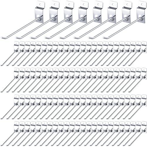 Moxweyeni Multi Pcs Heavy Duty Slatwall Panel Hooks Hanging Metal Slat Wall Hanging Hooks Silver Slat Wall Hanger Commercial Grade Slatwall Pegs Accessories for Shop Retail Display(6 Inch)