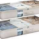 Under Bed Storage Containers with Window, Closet Organizers and Storage Bags, Foldable Underbed Storage Bags for Blankets, Clothing, Comforter, Linen Sheets, Wrapping Paper, 2 Pack, Grey