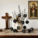 Giegxin 24 Pcs Nativity Scene Christmas Tree Ornaments Black Fabric Hanging Balls Christian Xmas Tree Ornament Religious Printing Pendant Gifts for Church Christmas Decorations Home Party Favors