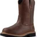SUREWAY 10in Mens Soft/Steel Toe Waterproof Wellington Work Boot,Heavy Duty Pull On Leather Work Boots,Goodyear Welted,Full Grain Leather,Industrial Safety boot Classic Cowboy Boot,EH Rated (12, Waterproof Soft Toe Brown)