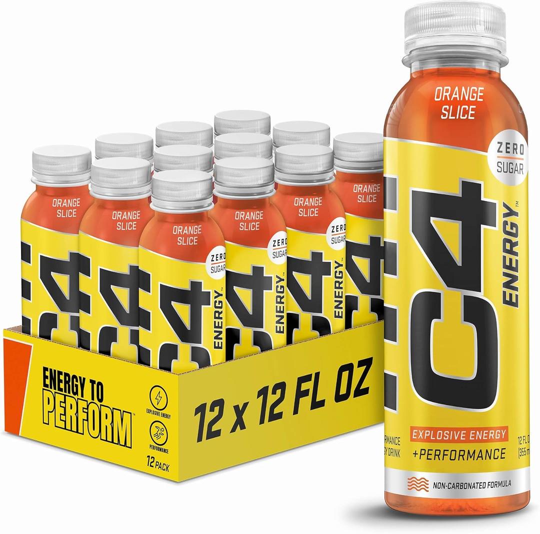 C4 Energy Non-Carbonated Zero Sugar Energy Drink, Pre Workout Drink + Beta Alanine, Orange Slice, 12 Fl Oz (Pack of 12) (EXP 11/01/26)