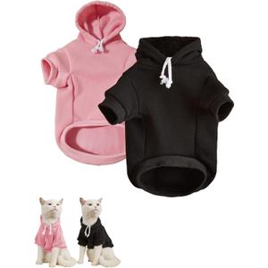 QWINEE Basic Dog Hoodie Sweatshirt Puppy Sweater Warm Cat Costumes Pet Clothes for Chihuahua Puppy Kitten Small Medium Dogs Black and Pink Small