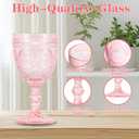 Pink Glass Goblets Wine Glassware, 10 oz Vintage Wine Glasses Set of 12, Romantic Wedding Glass Set, Embossed Drinking Stemware Beverage Cups for Wedding Engagement Christmas Party Bar, standard