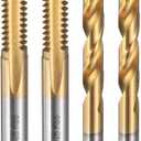uxcell Tap and Drill Bit Set, 2pcs 3/16-24 UNC Straight Flute Thread Screw Taps & 2pcs 4mm Twist Drill Bits, Titanium Coated HSS-6542 Tapping Threading Tool Kit