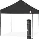 E-Z UP 10x10 Vantage Pop Up Canopy Tent, Steel Frame, Black Top, Wide-Trax Roller Bag & Spike Kit, 10 by 10'