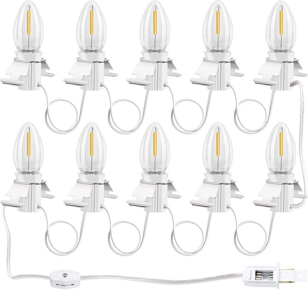 Christmas Village Lights with 10 LED Warm-White Bulb, Decoration for Christmas Village Houses,Halloween Holiday,C7 Light Cord