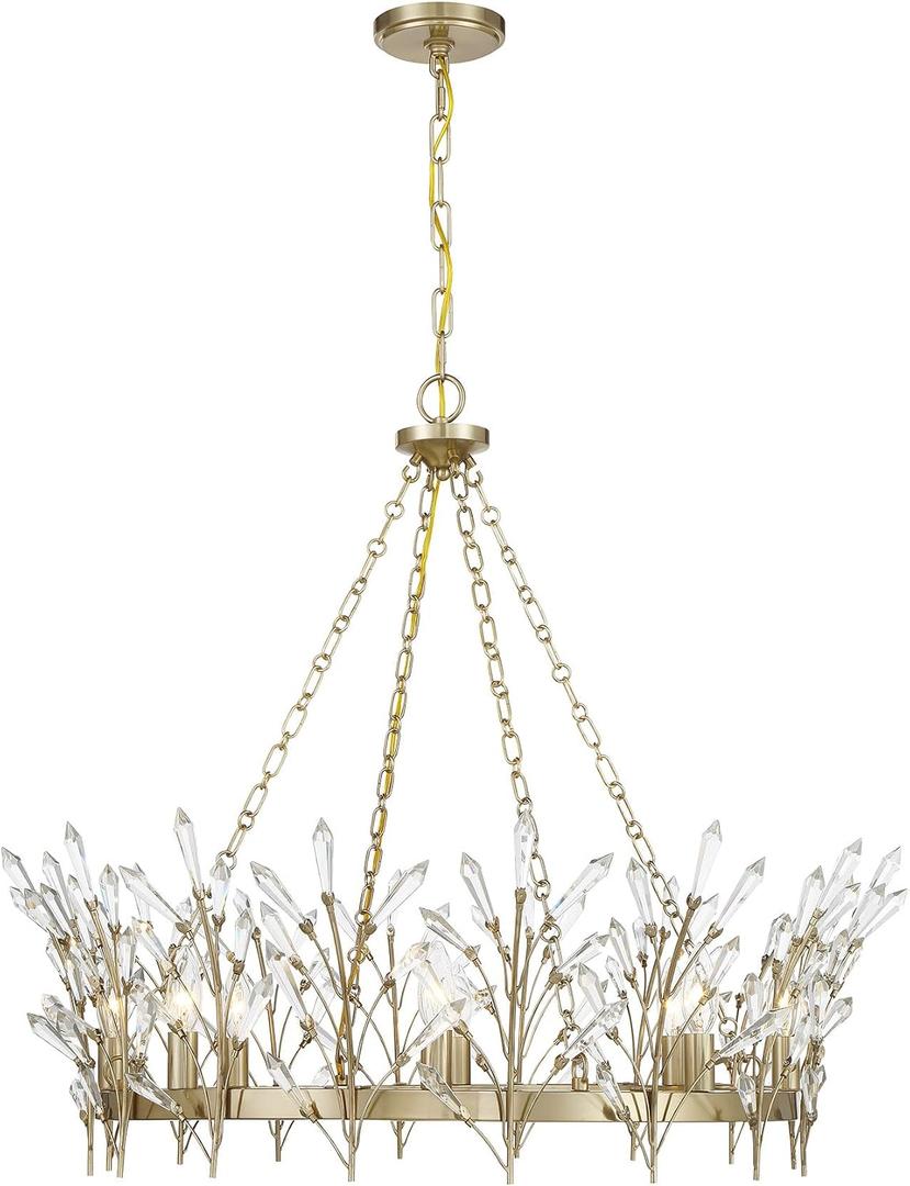 Savoy House 1-4074-8-127 Orianna Glam Crystal Clear Chandelier, 8-Light 480 Total Watts, 29" H x 32" W, Noble Brass