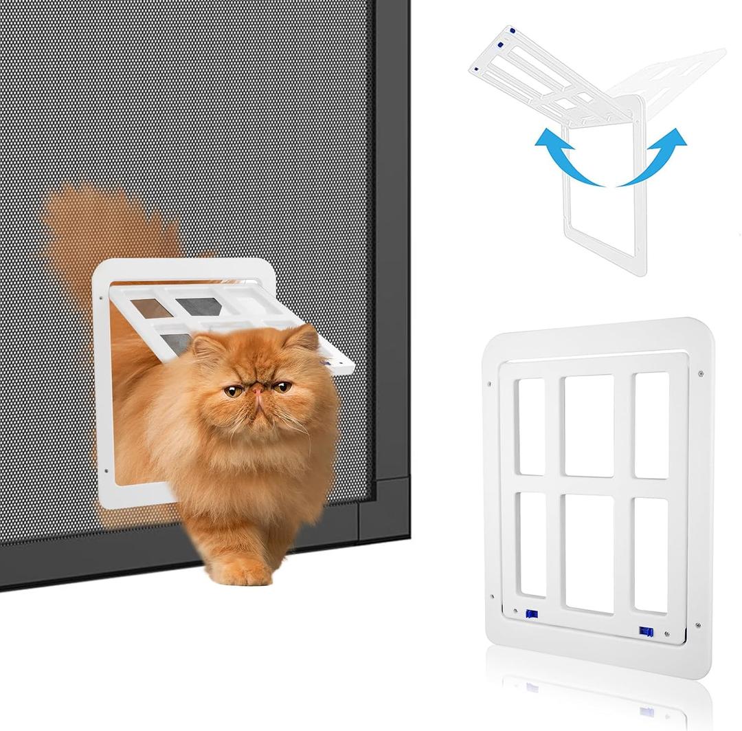 Cat Screen Door for Sliding Screen Door Pet Screen Door with Flap Lockable Suitable for Small Dog and Cat-White (8.3" X 10.3"(white))
