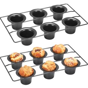 Shellwei 2 Pcs 12 Cups Nonstick Popover Pan Muffin Cupcake Pan Pudding Bakeware for Oven Baking, Frittatas, Muffins, Quiches, Pudding Cakes(Black,2 Pcs)