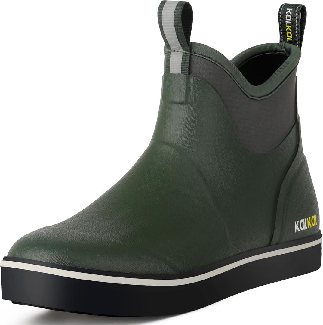 Kalkal Men's Deck Boots, Waterproof Fishing Rain Boots with High Traction, Men's Rubber Boots For Gardening Fishing Boating Camping Sailing, 6