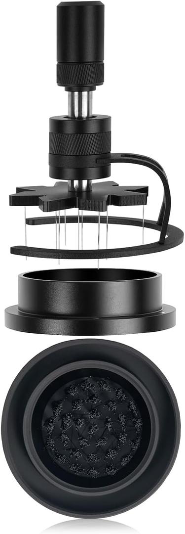IKAPE 54MM WDT Tool, Espresso Stirrer Distribution Tool, Adjustable Needle Height, Coffee Stirrer with Dosing Funnel & Stand(With Brush) (54MM With Brush)