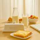 Butter Dish with Lid,WERTIOO Butter Dish With Lid for Countertop,7.6" x 3.3" Butter Tray,Butter Holder for 1 Stick.Textured Tray Butter Keeper for Non Slip Storage,Ceramic - White