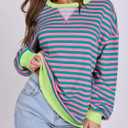 Women Striped Oversized Sweatshirt Long Sleeve Crewneck Hoodies Shirts 2024 Fall Pullover Top Trendy Preppy Clothes (L)
