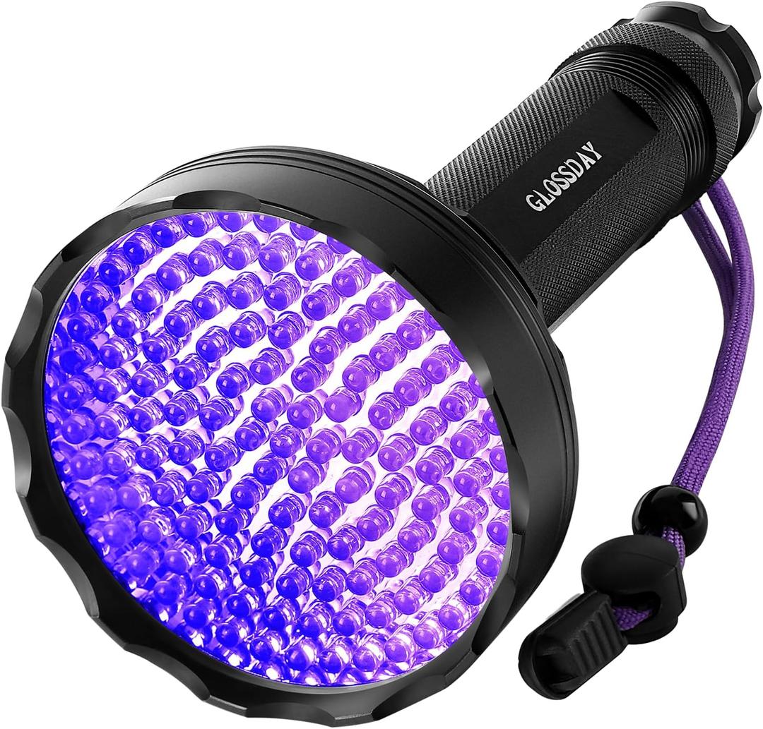GLOSSDAY Blacklight Flashlight, 128 LED UV Flashlights, Upgraded Bright Ultraviolet Flashlight Professional Black Light for Dog/ Cat, Hunting Scorpions