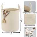 XUANGUO Cotton Rope Laundry Basket Hamper for Clothes Woven Storage Basket for Living Room Bedroom Boho Tall Rope Baskets for Blanket Toys Pillow Towels Baby Nursery Hamper Bin beige