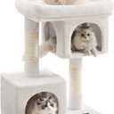 Feandrea Cat Tree, 33.1-Inch Cat Tower, L, Cat Condo for Large Cats up to 16 lb, Large Cat Perch, 2 Cat Caves, Scratching Post, Cream White UPCT061T01