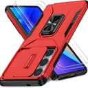 Case for Samsung Galaxy S25 Ultra with Slide Camera Cover+Screen Protector(2 Packs), Military Grade Shockproof Protective Cover, Rotated Ring Kickstand(A - Red)