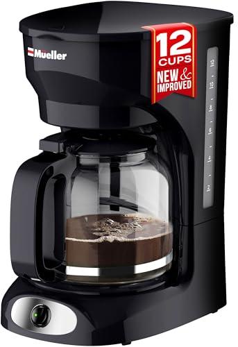 Mueller 12-Cup Drip Coffee Maker - Borosilicate Carafe, Auto-Off, Reusable Filter, Anti-Drip, Keep-Warm Function, Clear Water Level Window Coffee Machine, Kitchen Essentials & Accessories, 2 Pack